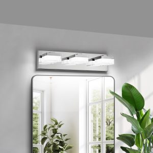 1-101.jpg Modern Chrome LED Vanity Light, 3-Lights Wall Sconce for Bathroom and Mirror, Sleek Minimalist Design, Energy-Efficient, Easy to Install