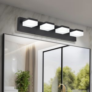1-102.jpg 4Black Bathroom Light Fixtures 4 Lights Bathroom Vanity Light LED Dimmable Matt Black Vanity Lights 24W Cool White 6000K
