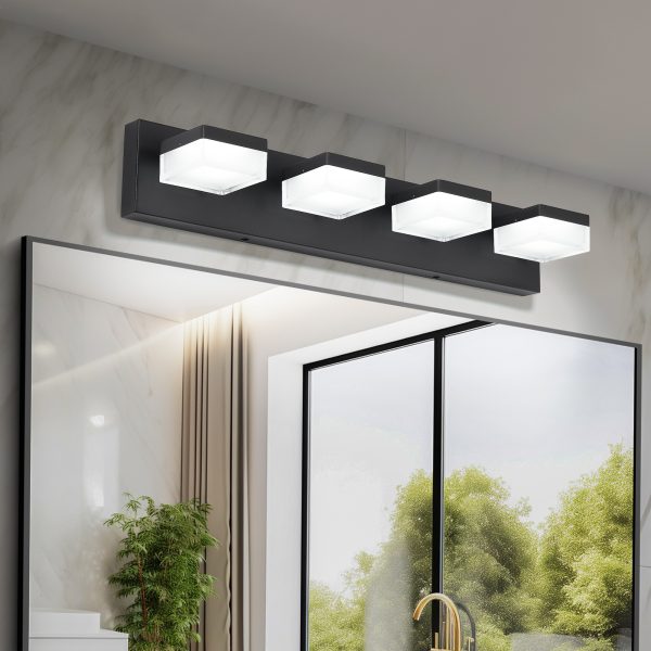 4Black Bathroom Light Fixtures 4 Lights Bathroom Vanity Light LED Dimmable Matt Black Vanity Lights 24W Cool White 6000K