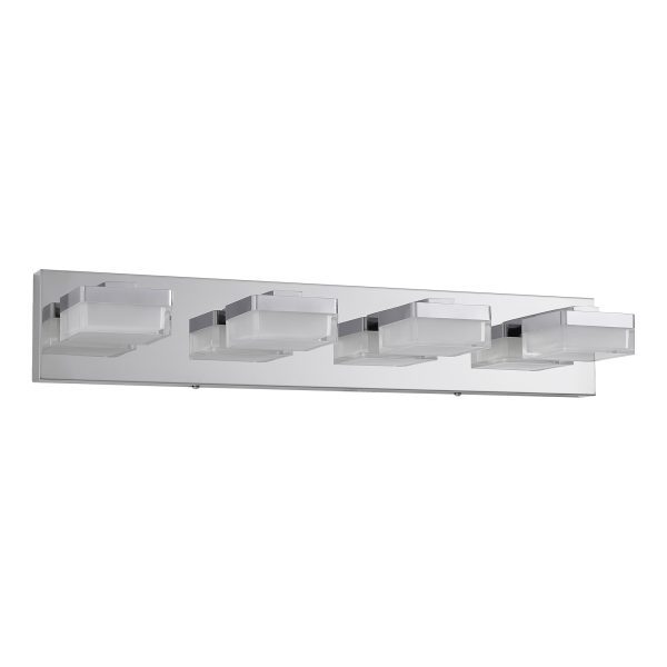 Modern Chrome LED Vanity Light, 4-Lights Wall Sconce for Bathroom and Mirror, Sleek Minimalist Design, Energy-Efficient, Easy to Install