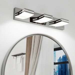 1-109.jpg Modern Chrome LED Vanity Light, 3-Lights Wall Sconce for Bathroom and Mirror, Sleek Minimalist Design, Energy-Efficient, Easy to Install