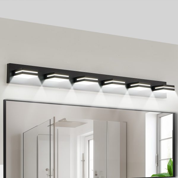 Modern Black LED Vanity Light, 5-Lights Wall Sconce for Bathroom and Mirror, Sleek Minimalist Design, Energy-Efficient, Easy to Install