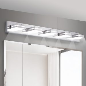1-113.jpg Modern Chrome LED Vanity Light, 5-Lights Wall Sconce for Bathroom and Mirror, Sleek Minimalist Design, Energy-Efficient, Easy to Install