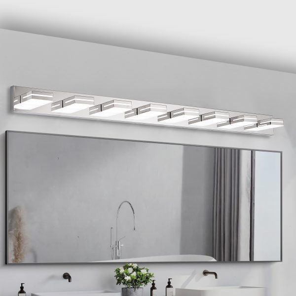 Modern Chrome LED Vanity Light, 8-Lights Wall Sconce for Bathroom and Mirror, Sleek Minimalist Design, Energy-Efficient, Easy to Install