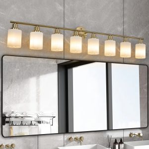 52" Modern 4-Light Vanity Wall Sconce, Golden Finish with Frosted Glass Shades for Bathroom or Hallway Lighting (No Bulbs)