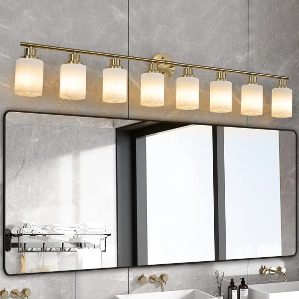52" Modern 4-Light Vanity Wall Sconce, Golden Finish with Frosted Glass Shades for Bathroom or Hallway Lighting (No Bulbs)