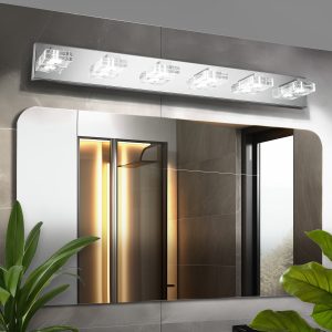 1-122.jpg 38" Modern Chrome 6-Light LED Vanity Light, Square Acrylic Lampshades Wall Mount Fixture for Bathroom, Mirror Lighting