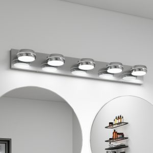 LED Vanity Lights 35in Bathroom Lights Fixtures over Mirror 5 Light LED Lighting Fixture for Bathroom 18W Mirror Lighting Fixture Modern Bath Light Bar Chrome Bath