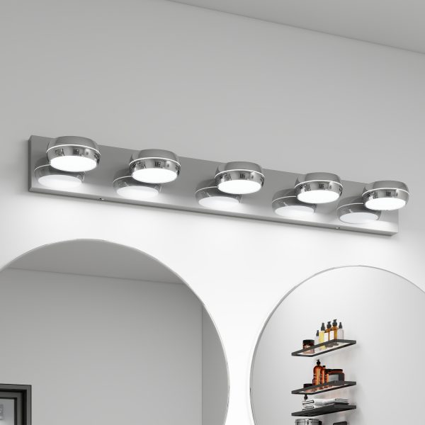 1-130.jpg LED Vanity Lights 35in Bathroom Lights Fixtures over Mirror 5 Light LED Lighting Fixture for Bathroom 18W Mirror Lighting Fixture Modern Bath Light Bar Chrome Bath