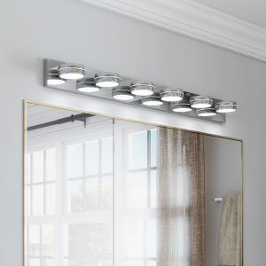 LED Vanity Lights 43in Bathroom Lights Fixtures over Mirror 6 Light LED Lighting Fixture for Bathroom 18W Mirror Lighting Fixture Modern Bath Light Bar Chrome Bath