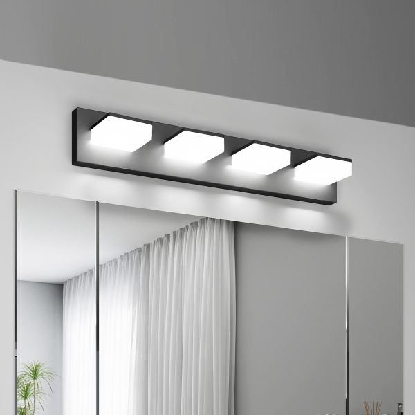 1-133.jpg LED Modern Bathroom Vanity Light Fixtures (4-Light, 25-Inch), Matte Black Modern Acrylic Bathroom Wall Lighting Fixtures Over Mirror (Cool White 6000K)