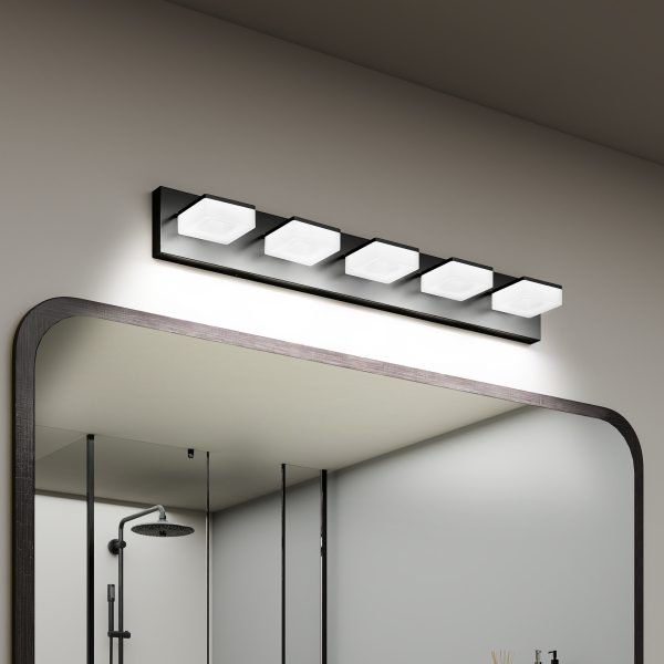 1-134.jpg LED Modern Bathroom Vanity Light Fixtures (5-Light, 32-Inch), Matte Black Modern Acrylic Bathroom Wall Lighting Fixtures Over Mirror (Cool White 6000K)