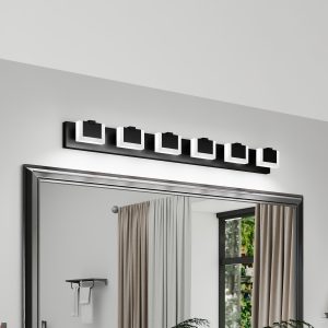 LED Black Modern Vanity Light 6 Light Matte Black Bathroom Vanity Lights Acrylic Bathroom Vanity Lights Fixtures