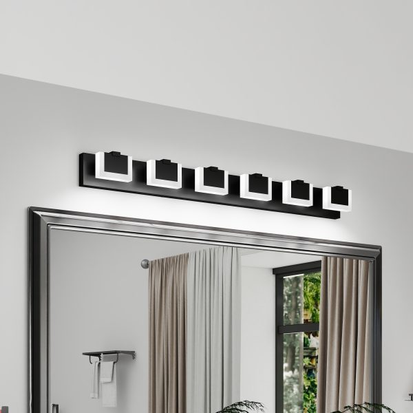LED Black Modern Vanity Light 6 Light Matte Black Bathroom Vanity Lights Acrylic Bathroom Vanity Lights Fixtures