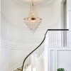 20" Modern Crystal Pendant Chandelier with Golden Finish C Elegant 11-Light Hanging Light Fixture Tiered Design for Dining Room, Living Room, or Entryway (No Bulbs)