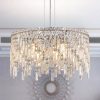 24" Luxurious Round Silver Crystal Chandelier, Contemporary Rectangular Pendant Light for Dining Room, Living Room, and Grand Foyers (Bulbs Not Included)