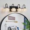 23" Retro 4-Light Bathroom Vanity Light Fixture - Black Finish with Crystal Glass Shades, Wall Mounted Lighting for Bathroom, Powder Room, and Vanity Mirror (No Bulbs)