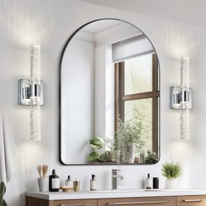 17"(H) Contemporary Crystal Wall Light, Chrome Finish with Bubble Crystal, 2-Light Sconce for Bathroom, Bedroom, Hallway C Modern Indoor Lighting Fixture