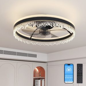 20-inch Black Smart Ceiling Fan Light with Silent Function, Multi-Speed Adjustment for Bedroom, Study Room, and Dining Room