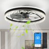 Modern LED Ceiling Fan with Light C 24'' Dimmable Ceiling Light with Invisible Blades and Crystal Design, Remote Control & Adjustable Color Temperature, Quiet Fan for Bedroom, Living Room