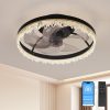 Smart Silent Elegant Black Ceiling Fan with Light C 16-inch Flush Mount LED Chandelier with 5 Invisible Blades, Remote Control & Timer, Dimmable Lighting for Bedroom, Living Room, Dining Room
