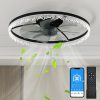 Luxury Crystal Ceiling Fan with Lights C 24'' Flush Mount LED Chandelier Fan with 5 Invisible Blades, Remote & Timer, Bright Dimmable Lighting for Bedroom, Living Room, Dining Room