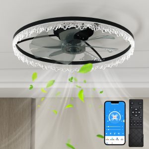 1-173.jpg Luxury Crystal Ceiling Fan with Lights C 24'' Flush Mount LED Chandelier Fan with 5 Invisible Blades, Remote & Timer, Bright Dimmable Lighting for Bedroom, Living Room, Dining Room