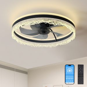 20" Smart Silent Ceiling Fan with Light C Flush Mount LED Fan Lamp with Hidden Blades and Natural Airflow System, Designed for Bedroom, Kids' Room and Study Room