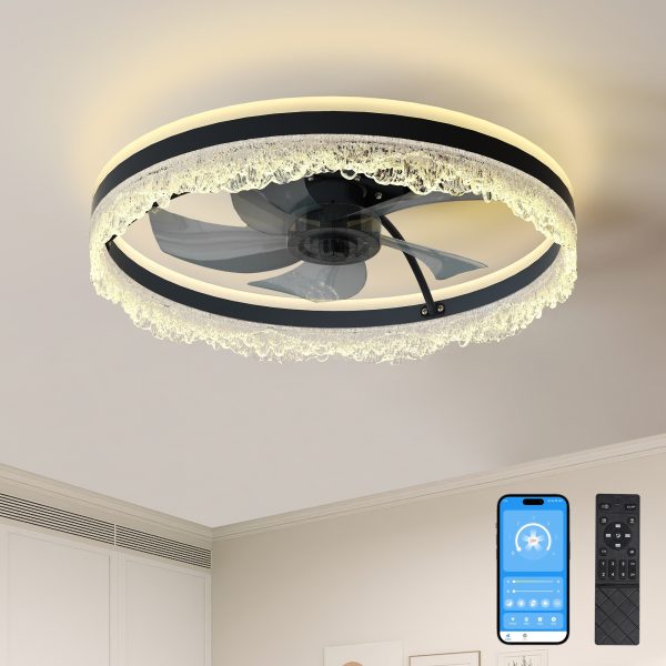 20" Smart Silent Ceiling Fan with Light C Flush Mount LED Fan Lamp with Hidden Blades and Natural Airflow System, Designed for Bedroom, Kids' Room and Study Room