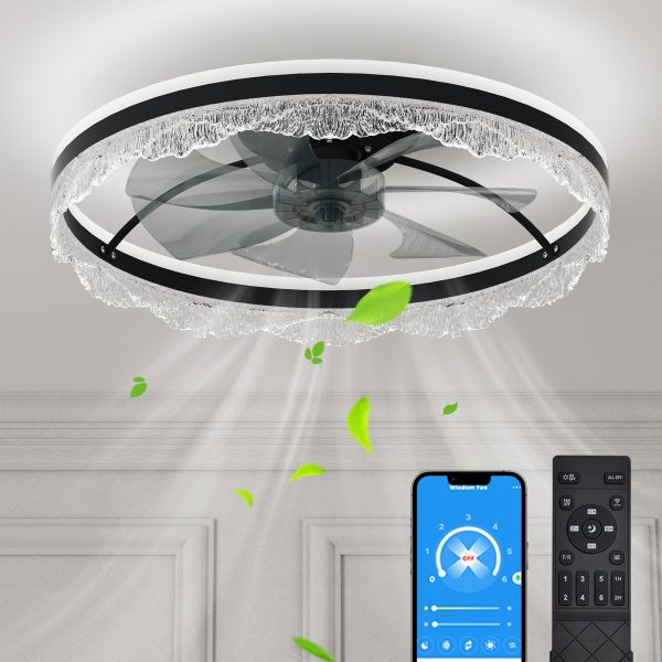 24" Quiet Ceiling Fan with Light C LED Flush Mount Fan Lamp with Hidden Blades and Natural Airflow, Perfect for Bedroom, Kids Room, Study Room