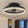 16" Decorative LED Ceiling Fan Light C Modern Flush Mount with Acrylic Ring, Hidden Blades, Remote Control, and Dimmable Light for Stylish Homes (Black)