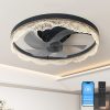20" Decorative LED Ceiling Fan Light C Modern Flush Mount with Acrylic Ring, Hidden Blades, Remote Control, and Dimmable Light for Stylish Homes (Black)