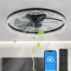 24" Decorative LED Ceiling Fan Light C Modern Flush Mount with Acrylic Ring, Hidden Blades, Remote Control, and Dimmable Light for Stylish Homes (Black)