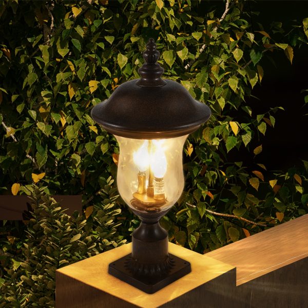 1-183.jpg 21"(H) Vintage Outdoor Lamp Post Light, Waterproof Garden Patio Lantern with Clear Glass Shade, Classic Bronze Finish, Ideal for Yard, Porch, Walkway, and Driveway Lighting (One Piece & No Bulb)