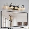 29" Retro 5-Light Bathroom Vanity Light Fixture - Black Finish with Crystal Glass Shades, Wall Mounted Lighting for Bathroom, Powder Room, and Vanity Mirror (No Bulbs)