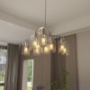 9-Light Brushed Nickel Glass Chandelier, Adjustable Height Hanging Industrial Dining Room Chandelier Over Table, Modern Farmhouse Chandelier for Kitchen Island Living Room Entryway Bedroom