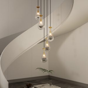 5 Light Cluster Pendant Light, Brass High Ceiling Chandeliers Adjustable, Living Room Pendant Light, Foyer Chandeliers, Stairwell Pendant Lights,E12 not Including Bulb