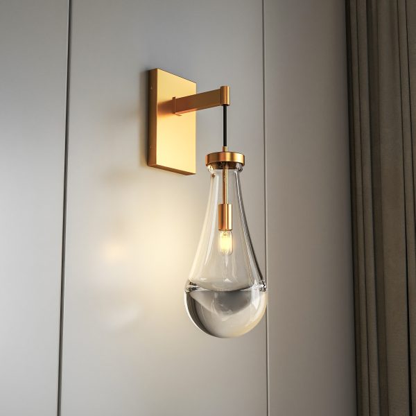 Wall Sconces Set of Two, Brass Modern Raindrop Glass Sconces Wall Lighting, Gold Wall Light Fixtures Indoor Wall Light, Vanity Light Fixture Wall Lamp for Living Room, Bathroom