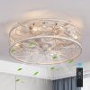 18-inch White Vintage Caged Ceiling Fan Light C Quiet Operation, Remote Control, Industrial Style for Living Room, Bedroom, and Kitchen (Silent/6-Speed/Reversible/DC Motor) (Bulb Not Included)