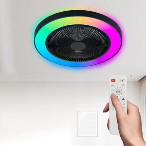 19-inch Black Ceiling Fan Light with LED RGB C Dimmable & Color-Changing, APP & Remote Control, Modern Smart Ceiling Fan for Living Room, Bedroom, and Dining Room (Silent/6-Speed/Reversible/DC Motor)