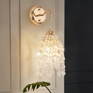Set of 2 Gold Frame and Crystal Grape-Shaped Bead String Wall Sconces , E12 Bulb Socket, Elegant Hanging Light Fixture for Living Room, Bedroom, Hallway (Bulb Not Included)