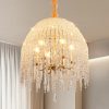 20 Inch 6-Light Crystal Pendant Light ChandelierC Elegant Waterfall Design with Cascading Crystal Bead Strings and Gold Finish for Living Room, Bedroom, or Dining Area (Bulb Not Included)