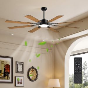 72-Inch 8-Blade Large Ceiling Fan,Reversible Quiet DC Motor,Indoor/Outdoor Modern Ceiling Fan,Suitable for Kitchen,Living Room and Terrace,Black