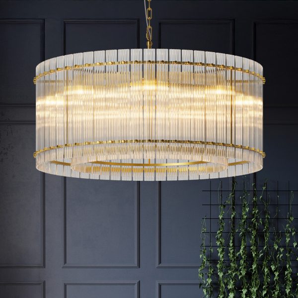 37" Modern Gold Round Chandelier,2-Tier 8-Light Water Ripple Crystal Glass Chandeliers,for Dining Room,Living Room,Bedroom,High Ceiling,Foyer Entryway,Luxury Chandelier