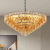Modern Round Chandelier, 37" Extra Large Black Chandeliers for Dining Room, 14-Light with Tiered Smoke Glass Tubes Ceiling Light, Pendant Lighting Fixture for Living Room Bedroom Kitchen Island