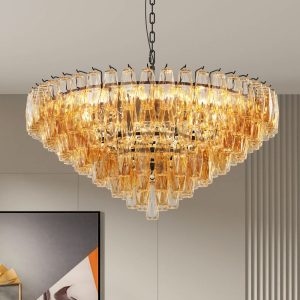 Modern Round Chandelier, 37" Extra Large Black Chandeliers for Dining Room, 14-Light with Tiered Smoke Glass Tubes Ceiling Light, Pendant Lighting Fixture for Living Room Bedroom Kitchen Island