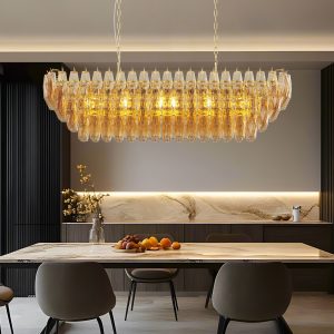 1-227.jpg Modern Chandeliers for Dining Room, 54" Large Rectangle Gold Kitchen Chandelier Over Table, 12-Light with Smoke Glass Ceiling Lights, Farmhouse Pendant Lighting Fixture for Living Room Bedroom