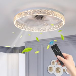 1-233.jpg Modern Acrylic Ceiling Fan Light with Remote Control, Dimmable LED Chandelier, 6-Speed Adjustable, Quiet Motor, Flush Mount Design for Living Room, Bedroom, Dining Room