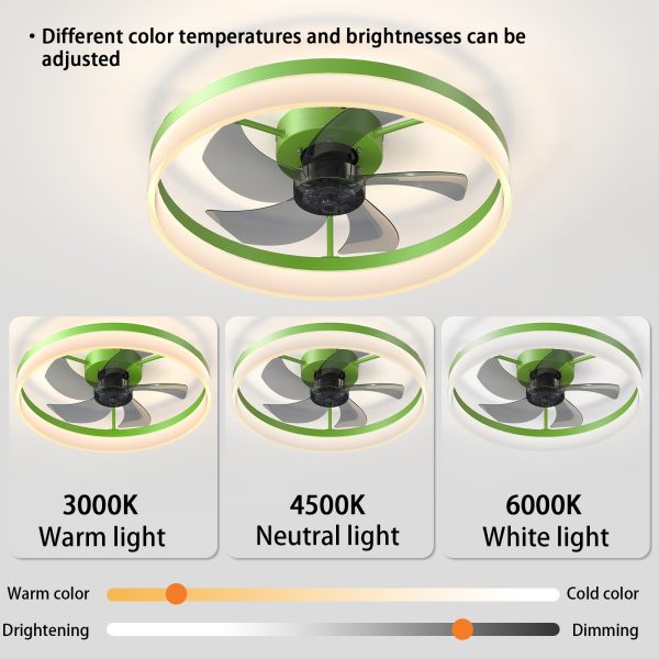 Ceiling Fans with Lights Dimmable LED Embedded installation of thin modern ceiling fans(Green)