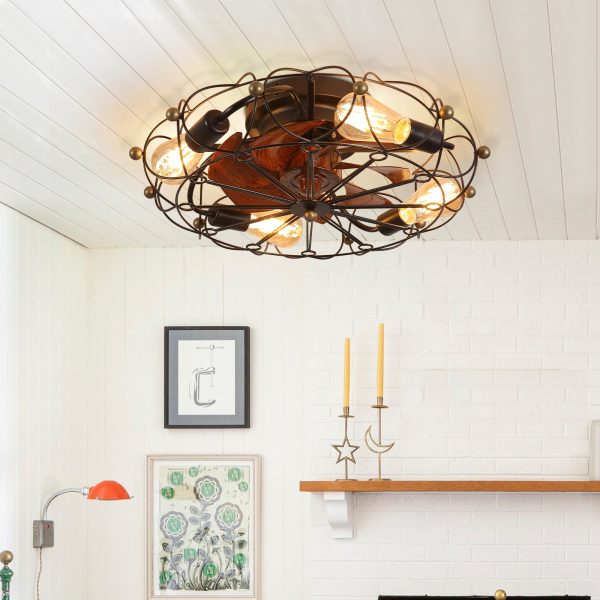 1-242.jpg Low Profile Caged Ceiling Fan with Lights Remote Control, Embedded modern industrial ceiling fan